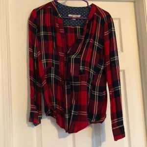 Red, white, and blue flannel.